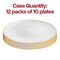 White with Gold Rim Organic Round Disposable Plastic Dinner Plates - 10.25" (120 Plates)